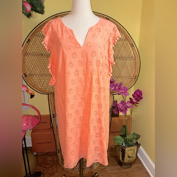 Lilly Pulitzer NWT Astara Eyelet Shift Dress Peach 🍑 Flamingo Palm Size XS - Picture 2 of 15